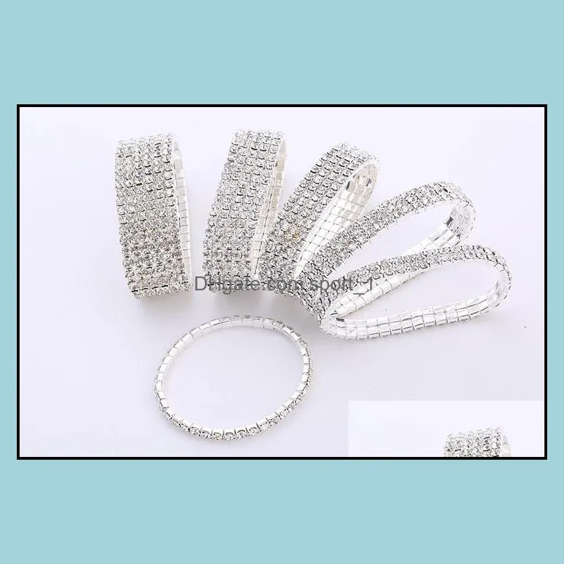 110 rows tennis shiny crystal bridal bracelet women white rhinestone cystl stretch wedding bangle for ladies fashion luxury jewelry