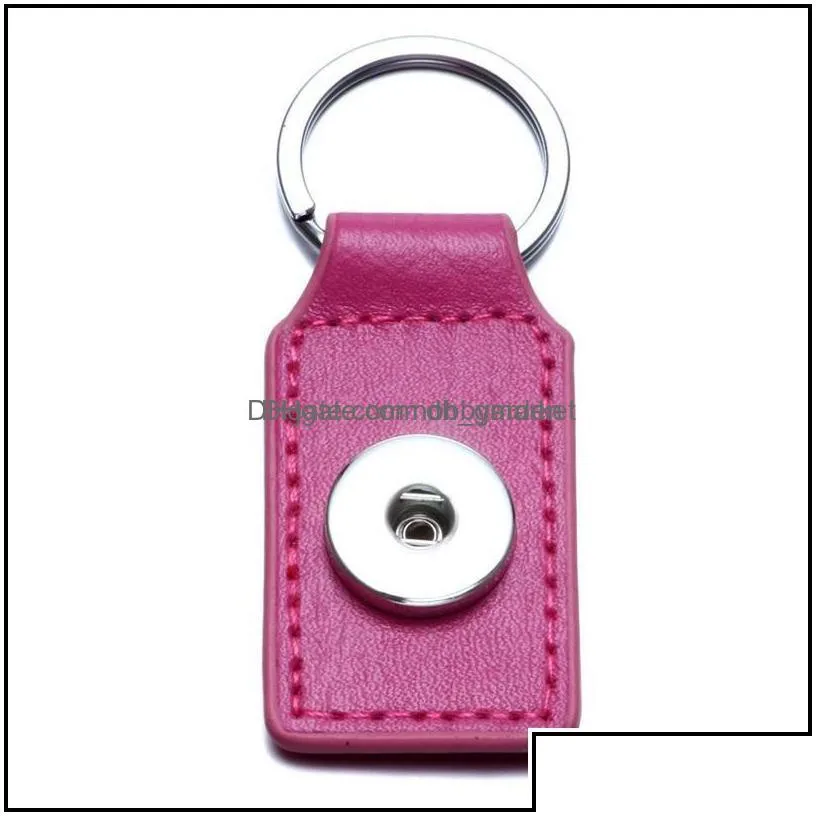 key rings jewelry blue brown square pu leather snap button keychains fashionable diy ginger noosa pendant chain car keyring aessories