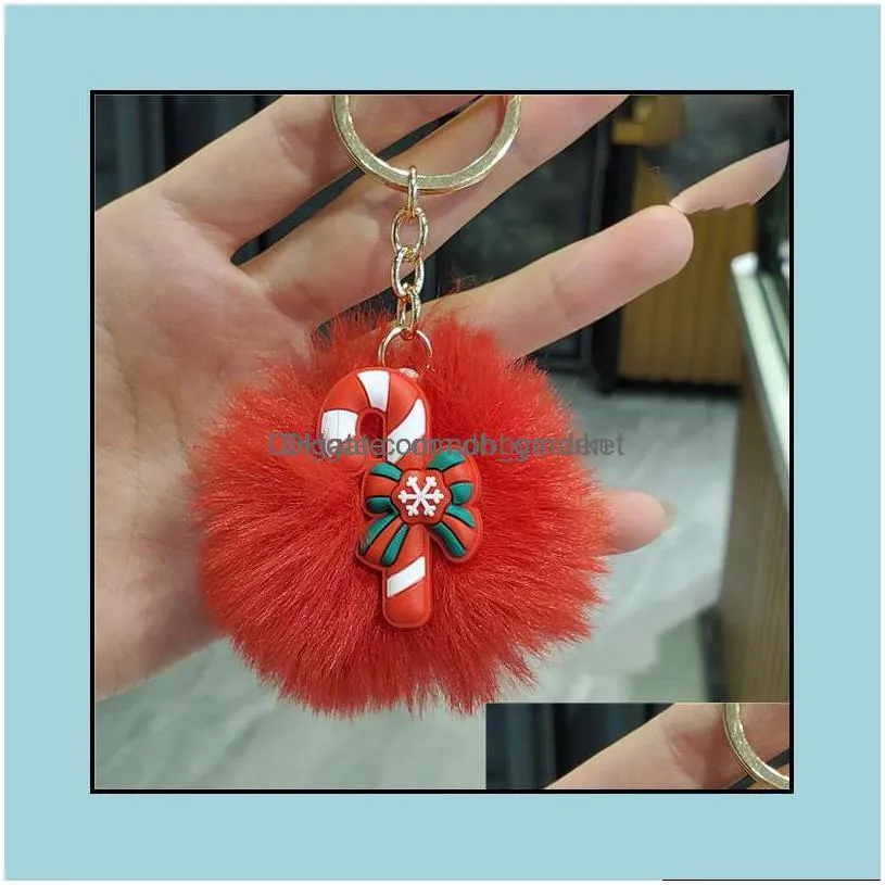 key rings jewelry creative christmas santa fur ball keychains for women gift mobile phone bag pendant keychain car ornaments cute fashion