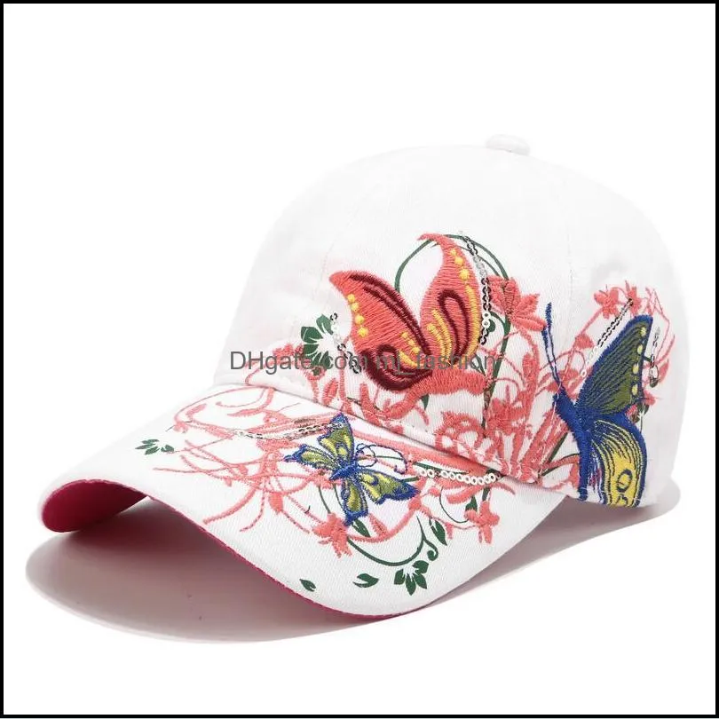 summer autumn ball caps women butterflies flower embroidery girls sun hats casual snapback cap