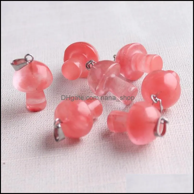 natural stone carved 20mm mushroom charms opal pink quartz chakras crystal tiger eye hand pendant charms for diy jewelry making