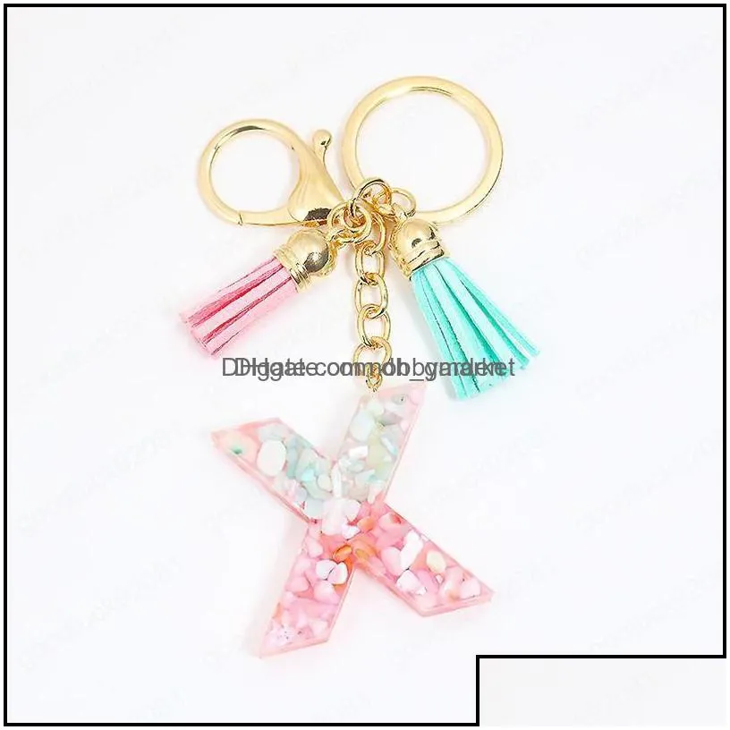 key rings jewelry gold gradient color resin letter az keychain for women handbag backpack pendant fashion car cute gift ring drop