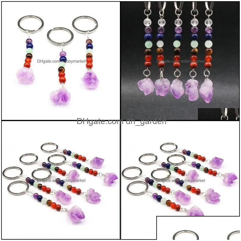 key rings jewelry 7 chakra natural stone handbag purse holder irregar amethyst crystal quartz stones keychains dangle car clasps chains