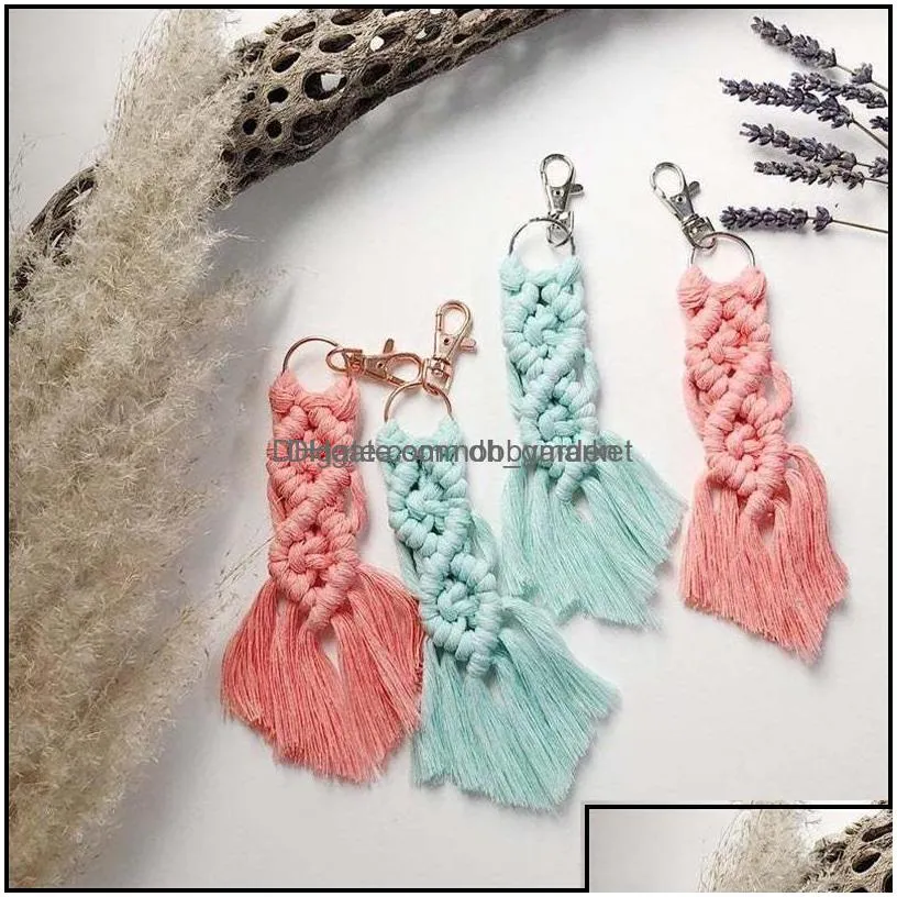 key rings jewelry personalized est creative irregar tassel bohemian keychain cute cotton rope weave bag decoration rame pendant keychain82