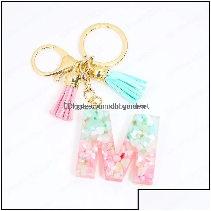 key rings jewelry gold gradient color resin letter az keychain for women handbag backpack pendant fashion car cute gift ring drop