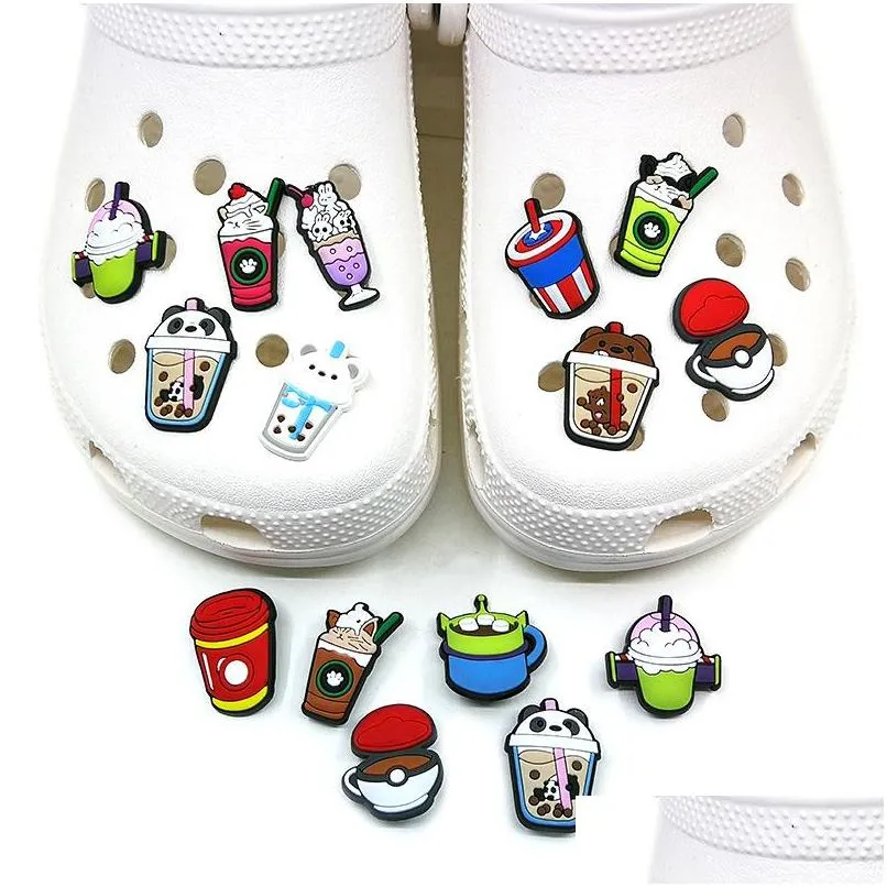 moq 100pcs beer cans cartoon croc charms 2d soft rubber creative cup pattern shoe charms buckles decorations fit children sandals bracelets decor