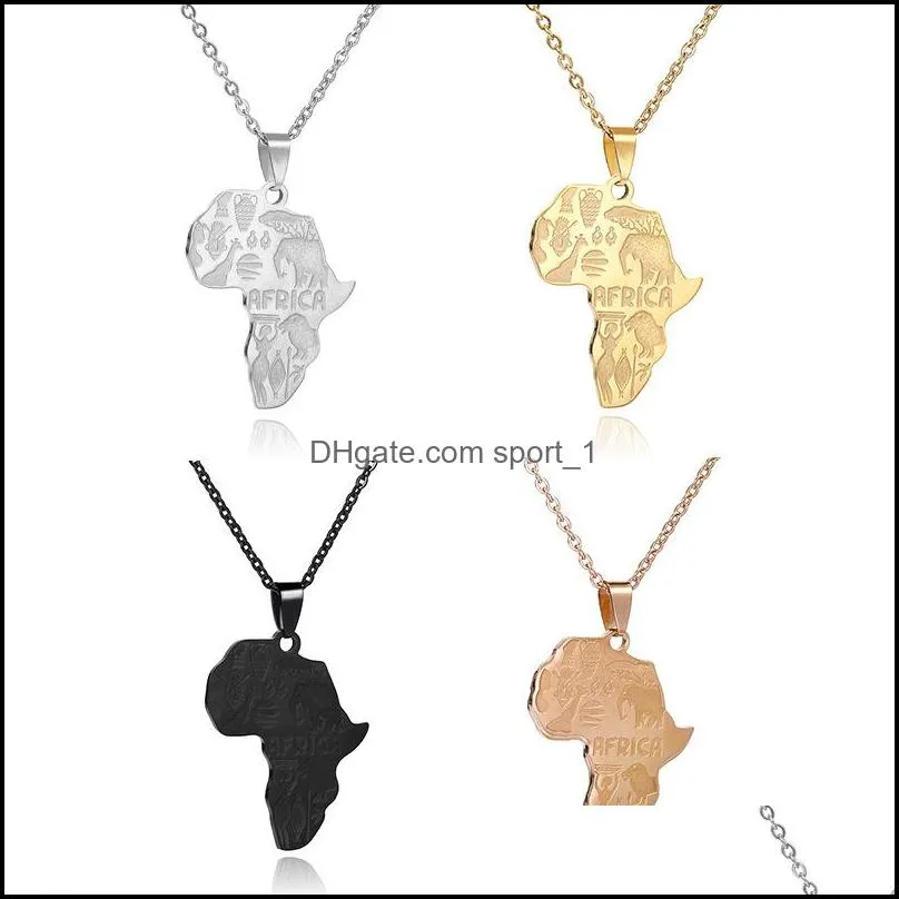 hip hop africa map necklaces stainless steel pendant elephant giraffe lion animal for men women fashion jewelry gift