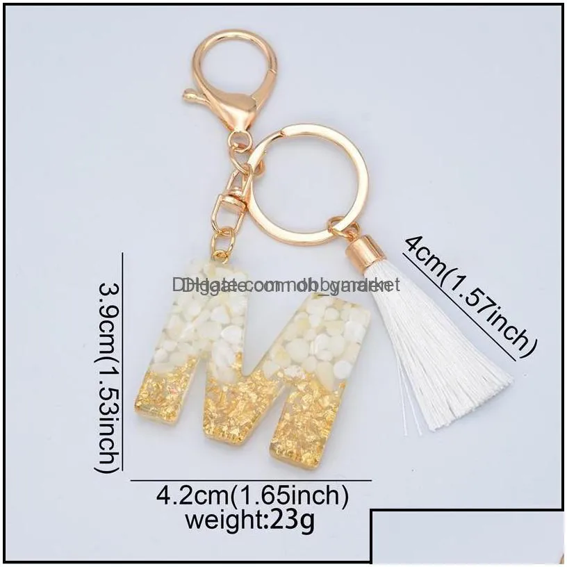 key rings jewelry gold tassel alphabet keychain english letter keyring glitter gradient resin leaf crafts car mirror handbag charms 468c3