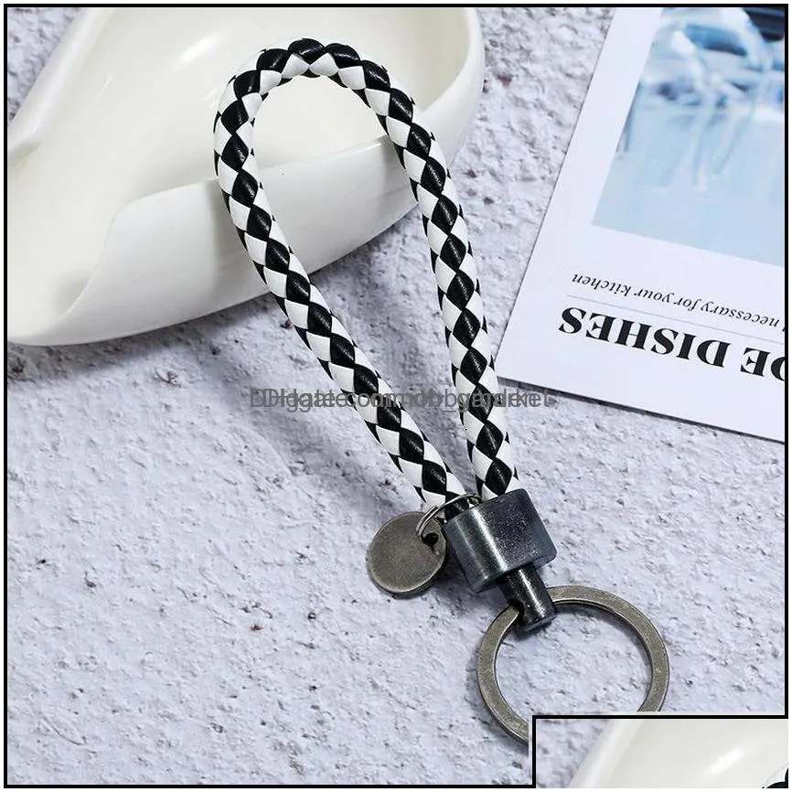 key rings jewelry ancient sier ring simple coin charm hand weave pu leather keychain bag hang fashiono for women men will and sandy black