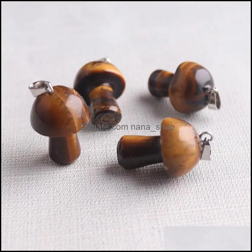 natural stone carved 20mm mushroom charms opal pink quartz chakras crystal tiger eye hand pendant charms for diy jewelry making