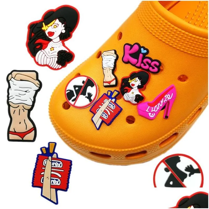 moq 100pcs sexy style mini croc jibz charms 2d soft plastic shoe accessories shoes buckles cartoon shoe charm decorations fit women men sandals