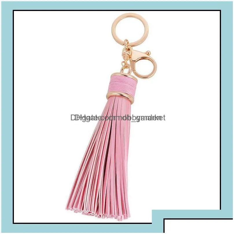 key rings jewelry simple luxury pu leather tassels chain women keychain bag pendant alloy car ring holder retro llavero drop delivery 2021