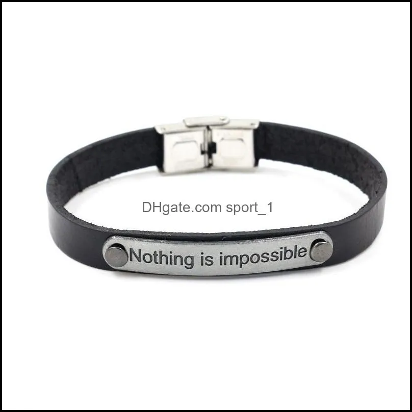 nothing is impossible inspirational bracelets for women men unisex letter charm leather wristband bangle fashion jewelry gift