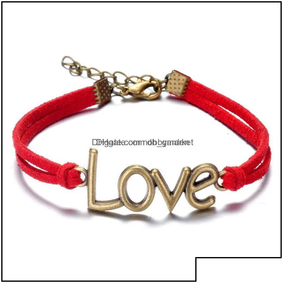 charm bracelets jewelry vintage love leather 6 colors bronze mtilayer woven bracelet for men women fashion diy drop delivery 2021