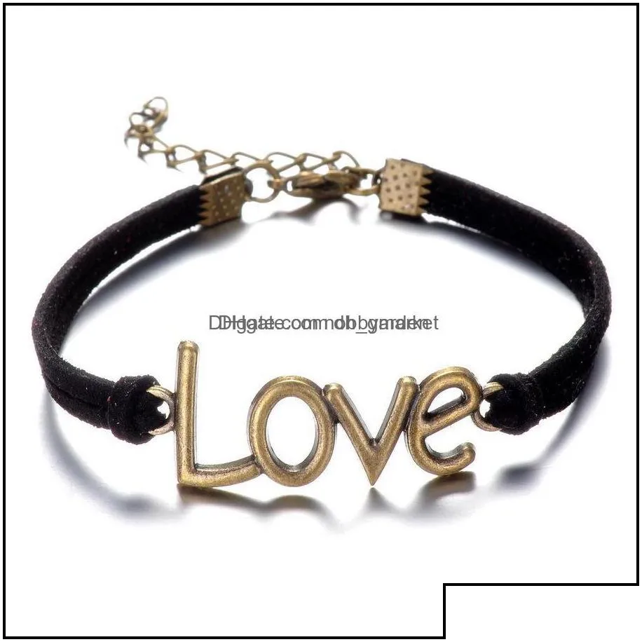charm bracelets jewelry vintage love leather 6 colors bronze mtilayer woven bracelet for men women fashion diy drop delivery 2021