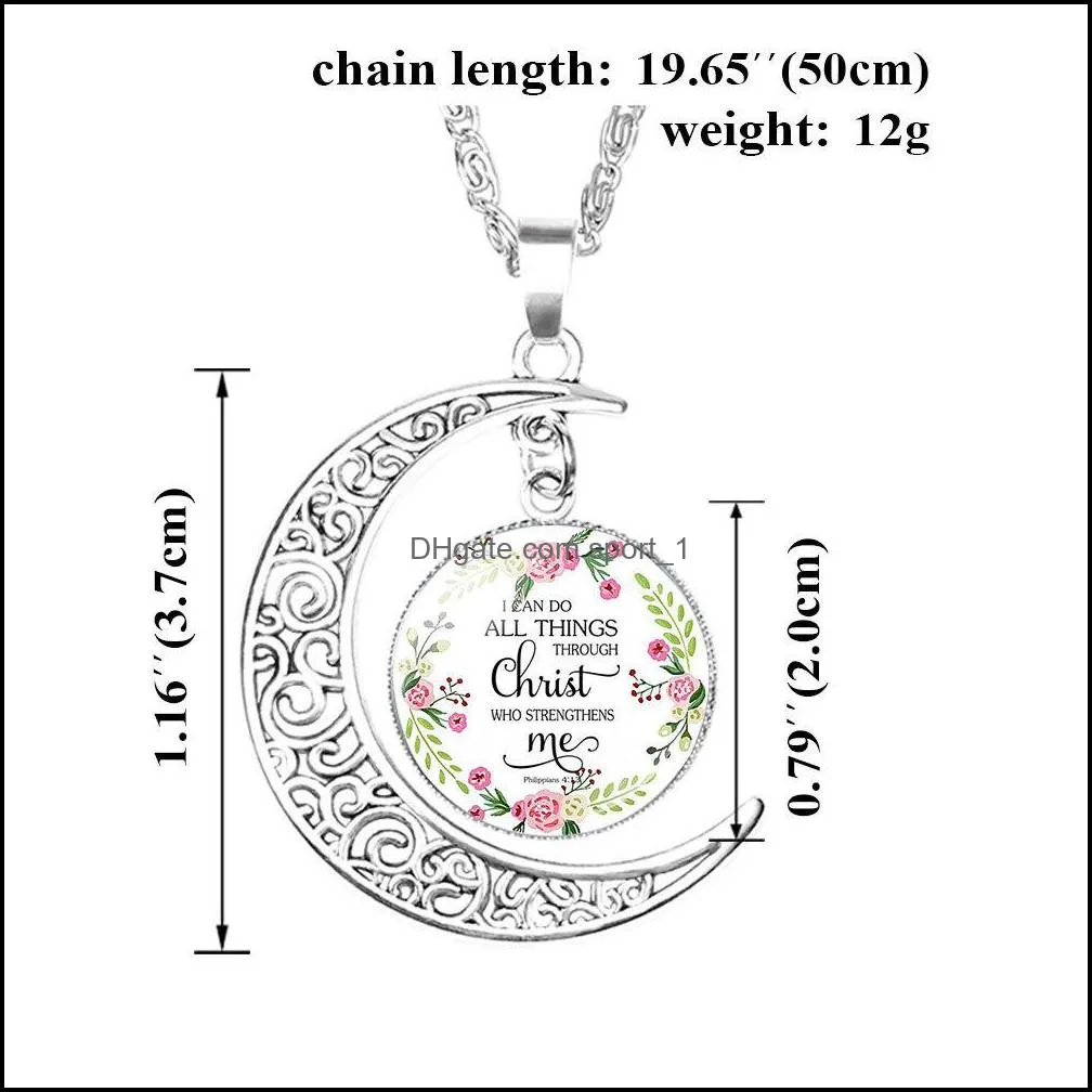 2019 christian bible verse moon necklaces for women catholic church scripture glass time gem cabochon pendant chains fashion jewelry