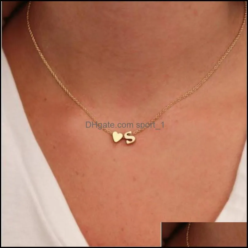 gold color az alphabet necklace chain 26 intial letter alphabet heart pendant necklace for women fashion jewelry gift wholesalez