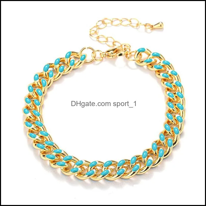 trendy cuban chain bracelet for men women hiphop drop oil color jewelry gift simple design bracelets wholesale item personality