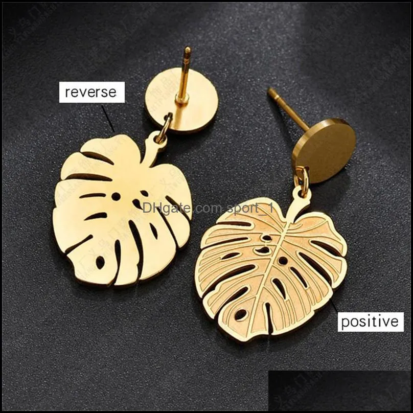 high quality stainless steel leaf drop earrings exaggerated gold color statement earrings for women fashion dangle jewelry 2020z