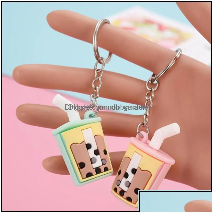 key rings jewelry fashion creative pearl milk tea keychains simation drink cartoon cute chain lovers bags pendant keyring drop delivery