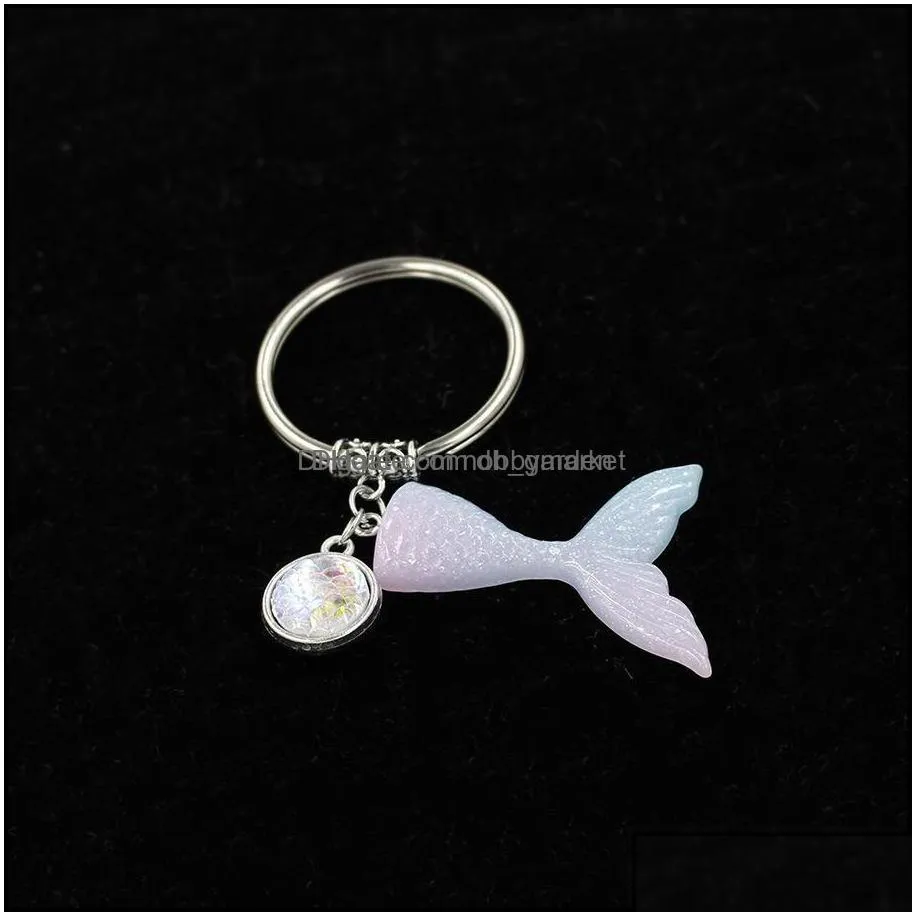 key rings jewelry fashion drusy druzy mermaid scale fishtail keychain fish shimmery chain for women lady drop delivery 2021 6tkji