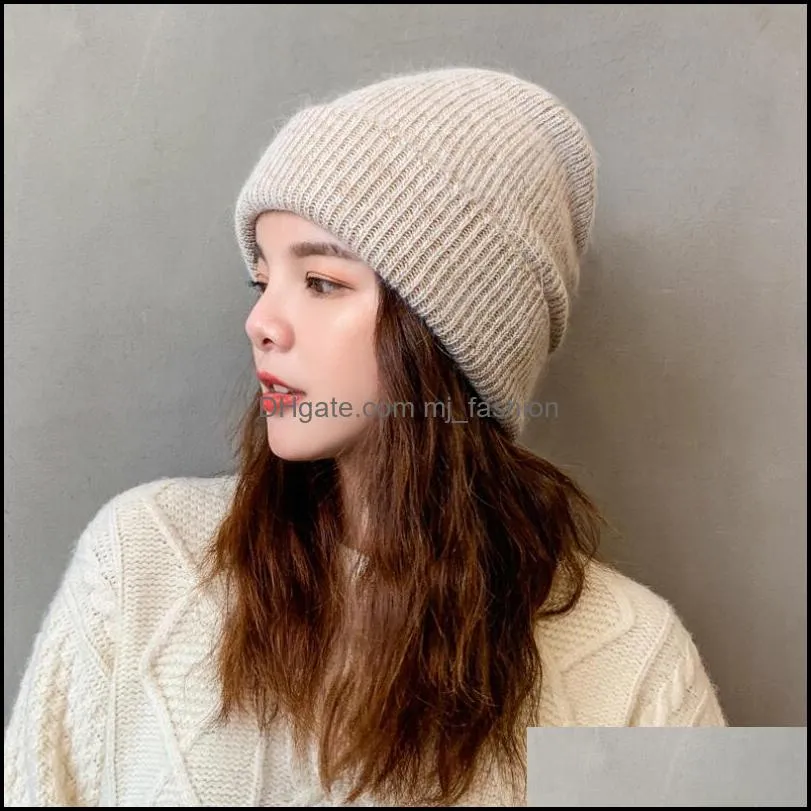 fashion street beanie hat for women winter hats knitted rabbit fur skullies warm bonnet cap female girl caps