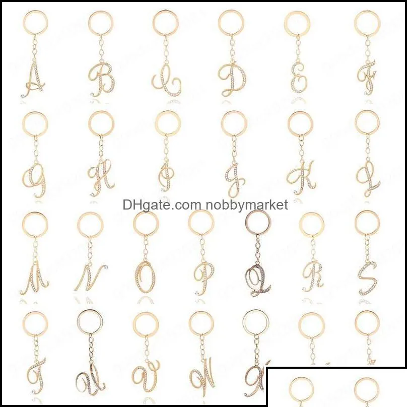 key rings jewelry az initial keychains keyrings for women men crystal couple alphabet cute chains bag charm gift aessories holder drop