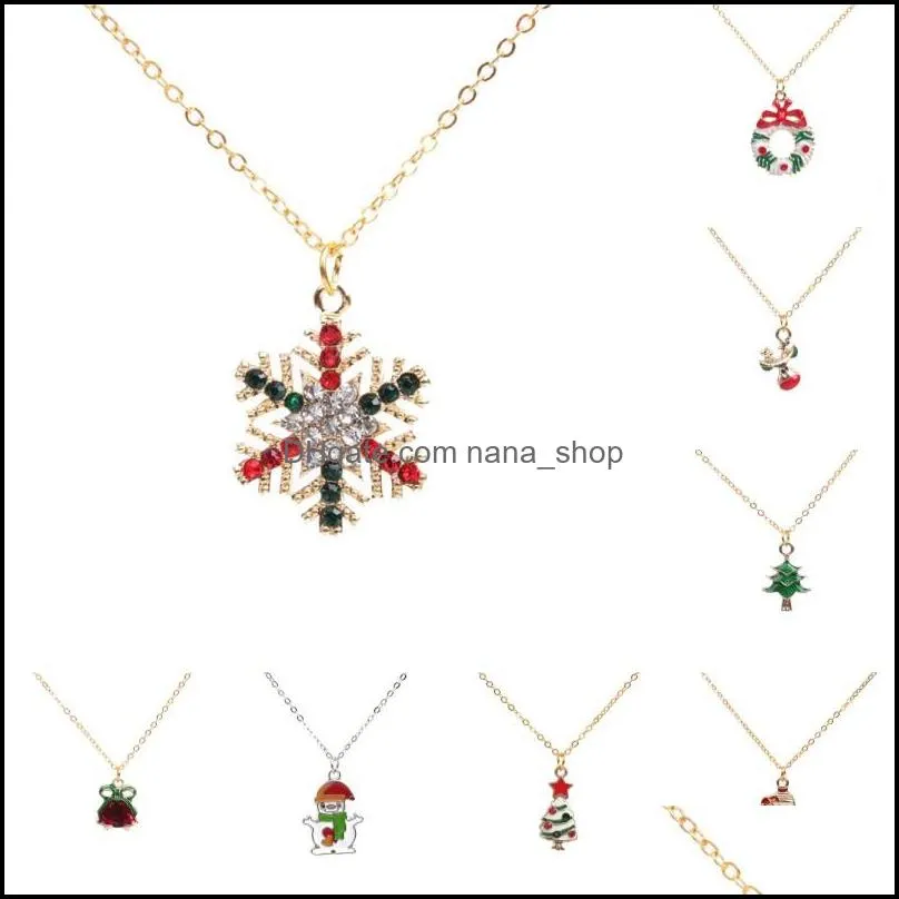 wholesale fashion alloy snowman christmas tree pendant necklace for women gold chain snowflake clavicle chain necklace