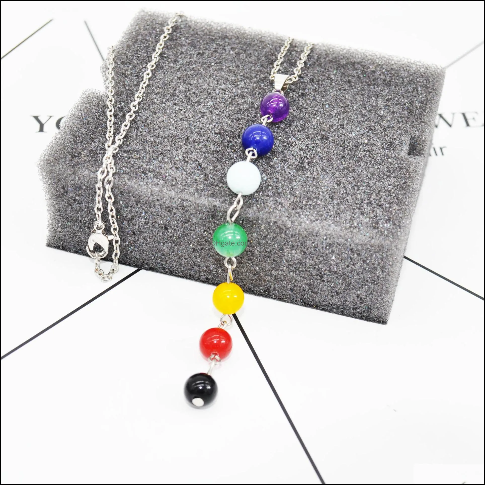 7 chakra beads pendant necklace with real stones mala yshaped chains for women reiki healing energy beads yoga jewelry