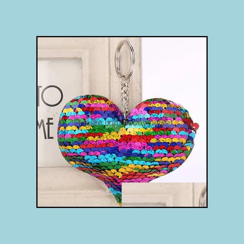 key rings jewelry sequins heart chain real leather keychain car ring gift drop delivery 2021 ti9ou