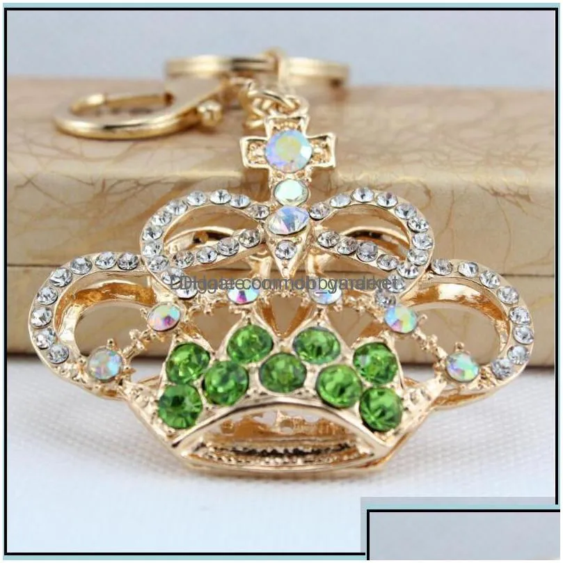 key rings jewelry creative crown ring with shining diamond metal chain handbag fashion aessories car pendant nice gift mticolor drop