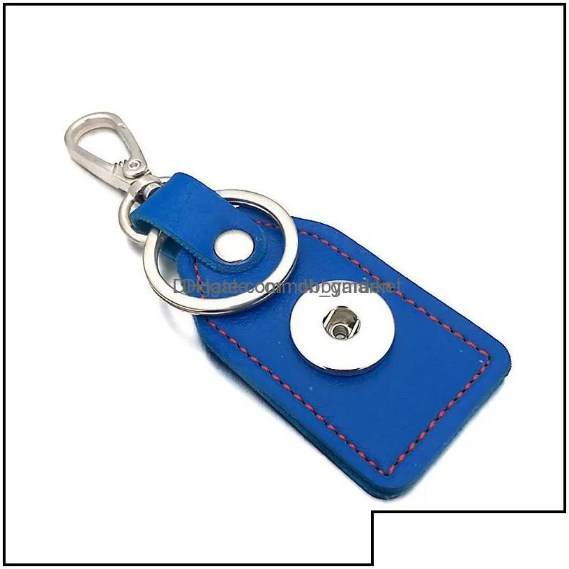 key rings jewelry top 036 fashion really genuine leather chains 18mm snap button keychain for men women 7 colors drop delivery 2021