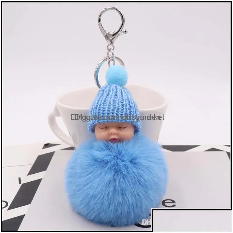 key rings jewelry baby fur ball doll keychain slee pompom rabbit chain car keyring holder charm drop delivery 2021 eqzlr