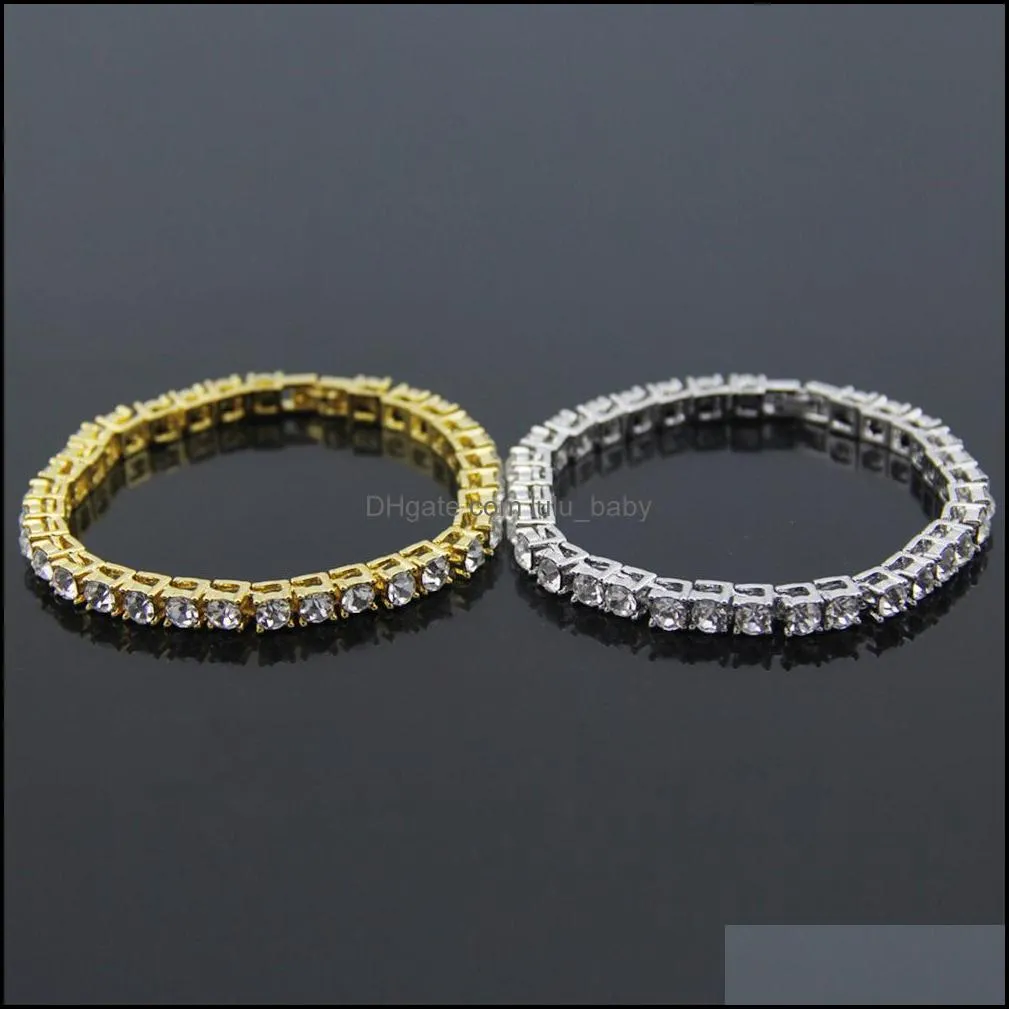 hip hop single row 5mm diamond chain bracelets gold plated  tennis chains bracelet bling jewelry q293fz