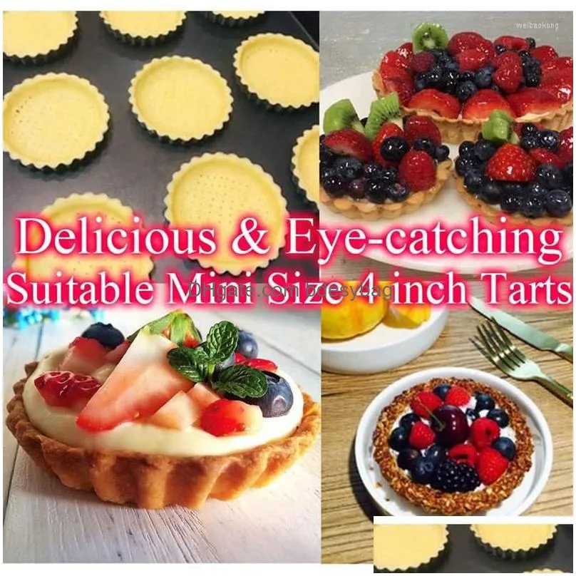 baking tools 7pcs 4inch mini tart pans with removable bottom nonstick quiche reusable fluted edges small molds for party