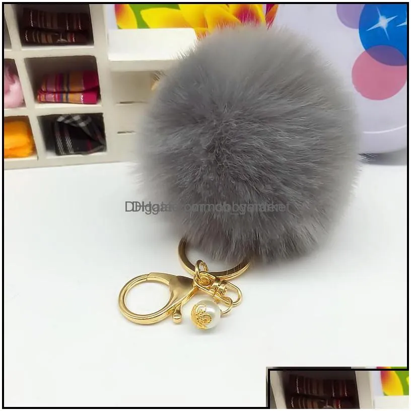 key rings jewelry cute genuine leather rabbit fur ball plush chain for ring bag pendant car keychain drop delivery 2021 4yrqb