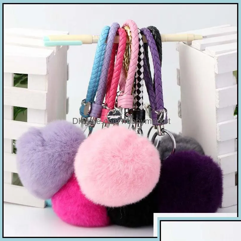 key rings jewelry arrival rex rabbit hairball chain knitting rope creative bag strap kr250 keychains mix order 20 pieces a lot drop