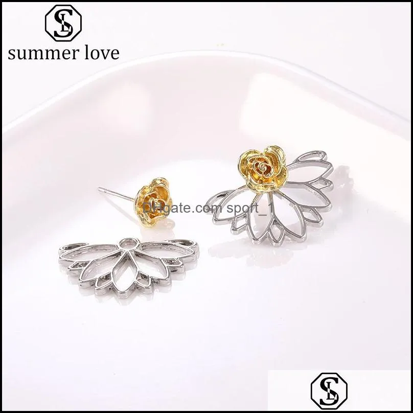  cute small flower stud earrings fashion multishape earrings for women girls gold rose color jewelry gift wholesalez
