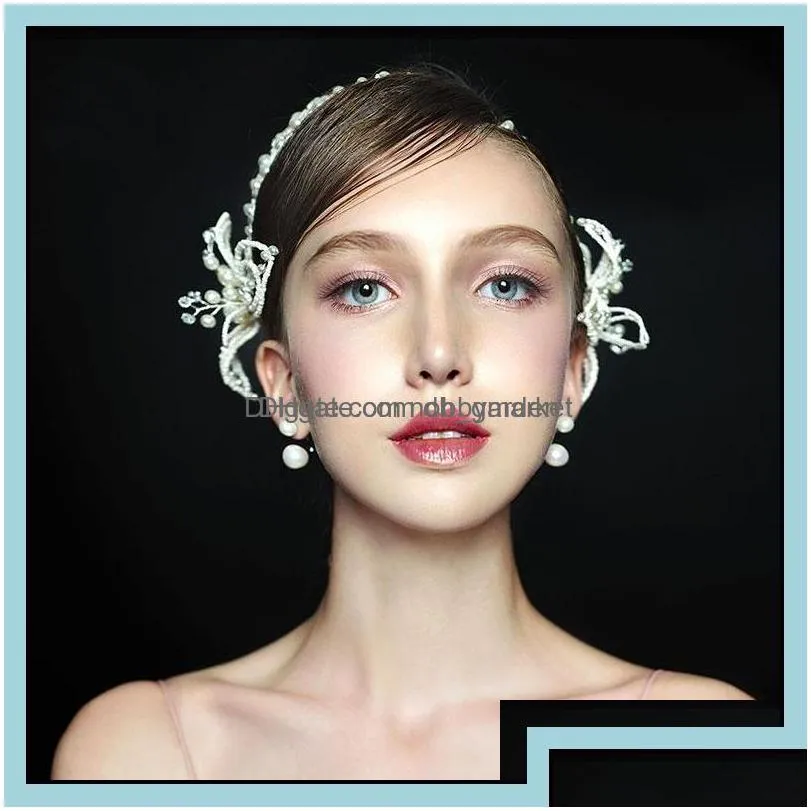 headbands hair jewelry korean fashion pearl soft chain headband white butterfly headdress women accessories wedding drop delivery 2021