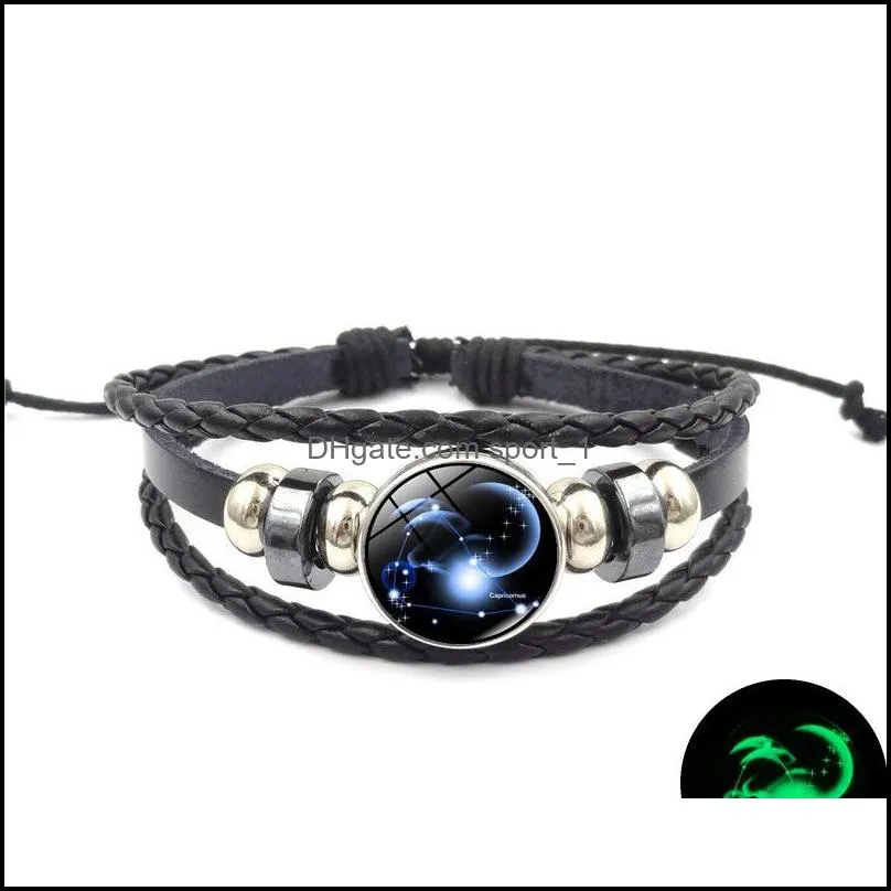 glow in the dark 12 zodiac sign leather bracelet 18mm ginger snap button charm for women men fashion jewelry