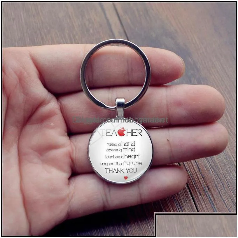 key rings jewelry teach chain teacher takes a hand opens mind and teaches heart cabochons glass keychains aessories gift drop delivery