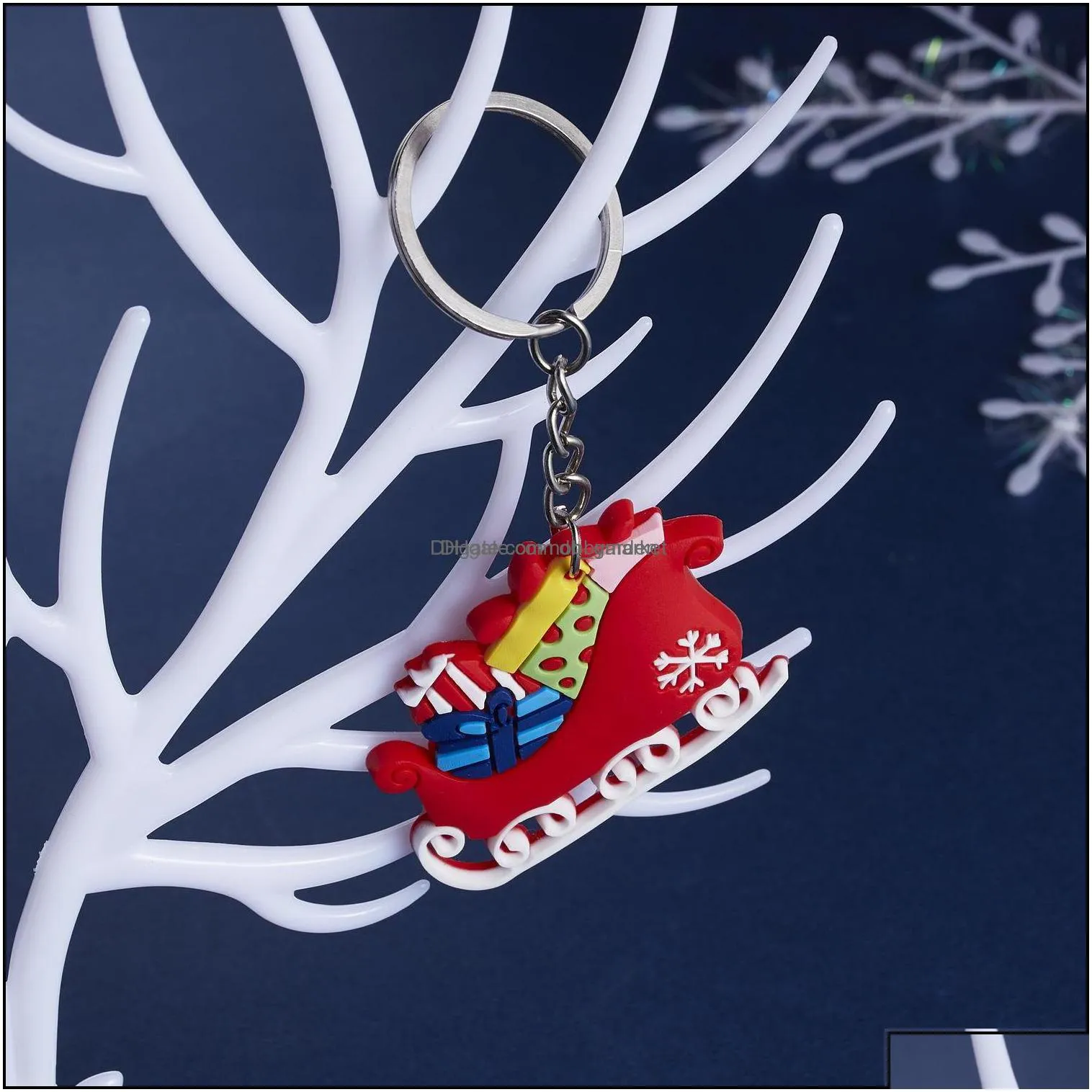 key rings jewelry cartoon christmas keychain plastic tree santa snowman ring holders bag hangs fashion aessories will and sandy drop