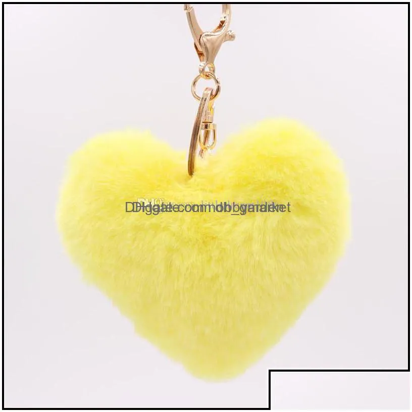 key rings jewelry super noticeable pom keychains fluffy heart shape pompoms keyring faux rabbit puff ball chain for valentine day gift