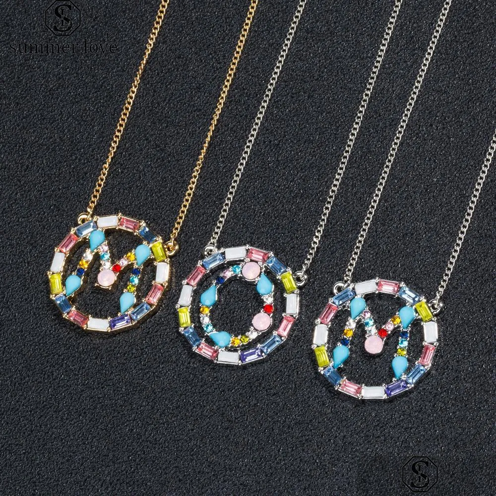 multicolor gold az initial necklace trendy women rainbow crystal initials letter alphabet name pendant necklaces personalized jewelry