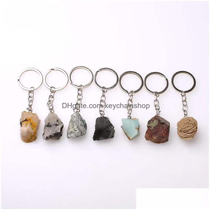 natural rough raw mineral stone key rings crystal quartzs keychain women men handbag hangle car key holder keyring jewelry