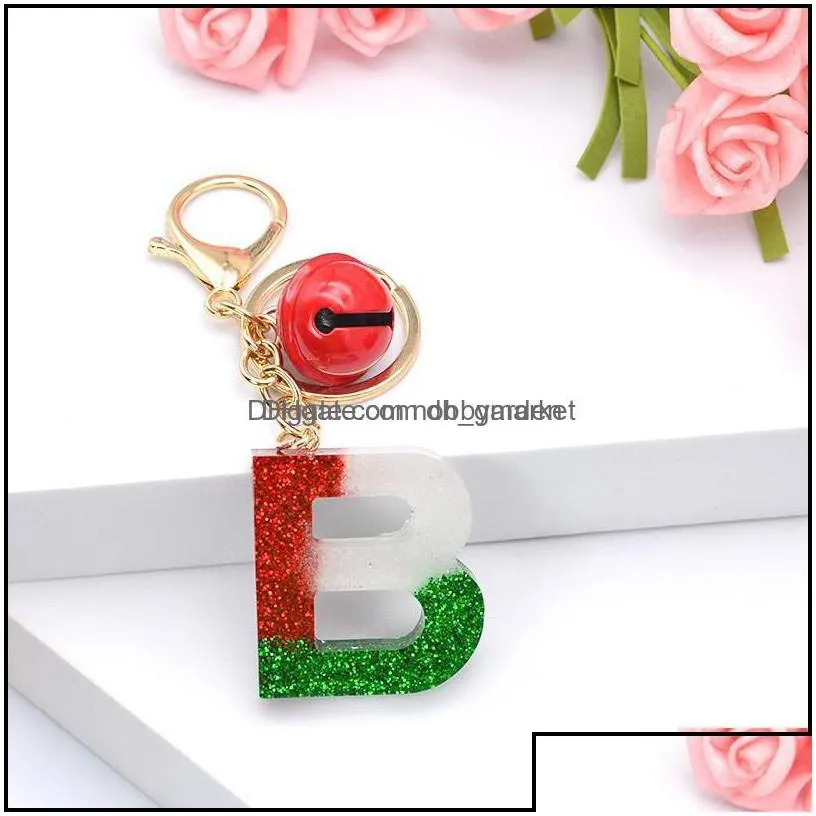 key rings jewelry christmas gradient color letter keychain bell pendant chain cute holder handbag charms sequins keyring gift drop