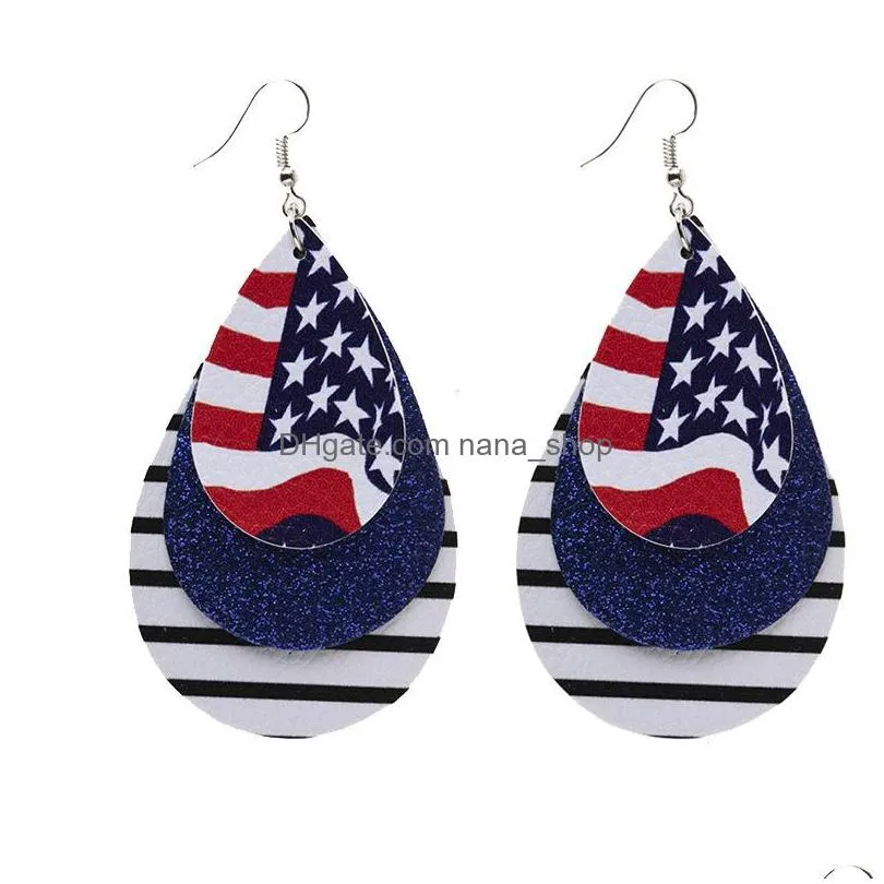 fashion jewelry independence day pu leather earrings glitter multilayer faux leather earrings