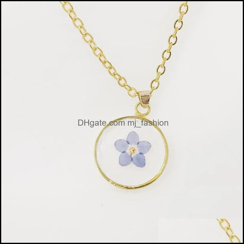 women handmade oval geometry resin real flower pendant necklace gold color fashion jewelry 45cm