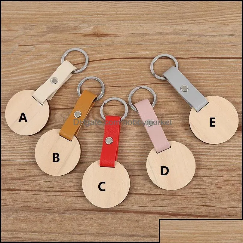 key rings jewelry natural wooden disc keychain wholesale personalized custom letters blank pu leather o wood disk pendant drop delivery