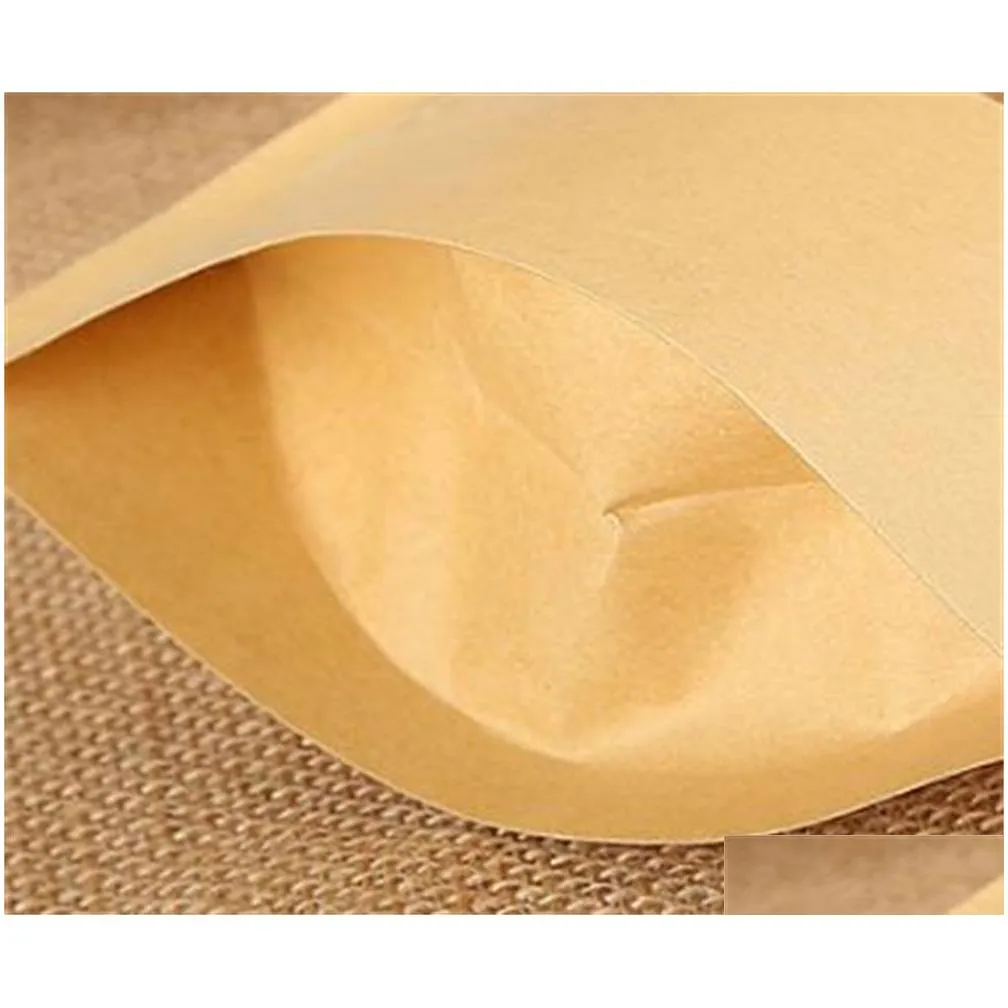 100 pcs/lot kraft paper bag zipper stand up food moistureproof bags reusable sealing pouches with transparent window bags